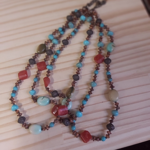 Faux Turquoise 3 Strand Necklace - Picture 4 of 5